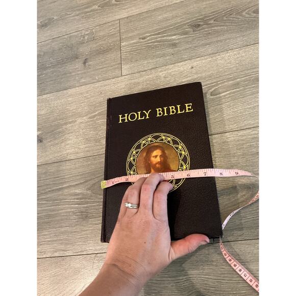 Holy Bible Catholic Action Addition Goodwill Brown Gold MCM 1953 50s Illustrated - Picture 5 of 16